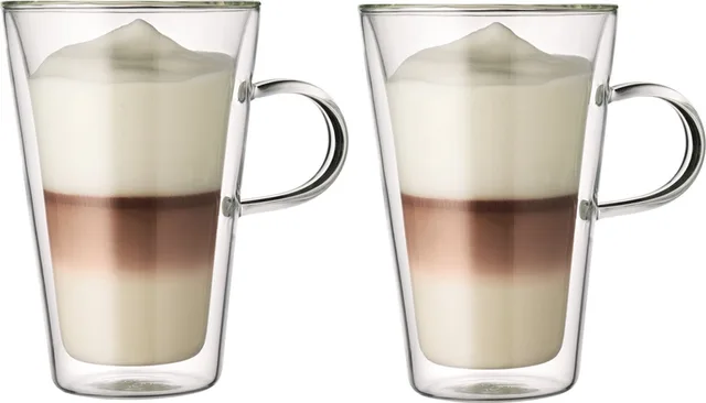 Dubbelwandige Latte Macchiato Glazen met oor Canteen - Gepatenteerd Ventiel - 400 ml - 2 Stuks