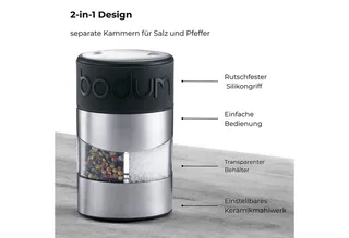 Salzmühle Bodum TWIN Salz- und Pfeffermühle Gewürzmühle 12 cm Schwarz från Bodum – produktbild 4 av 4