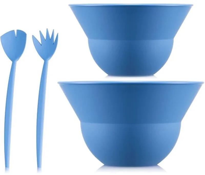 Set van 2 kommen 3 L en 4,9 L met saladebestek van Bodum in Blauw – productfoto