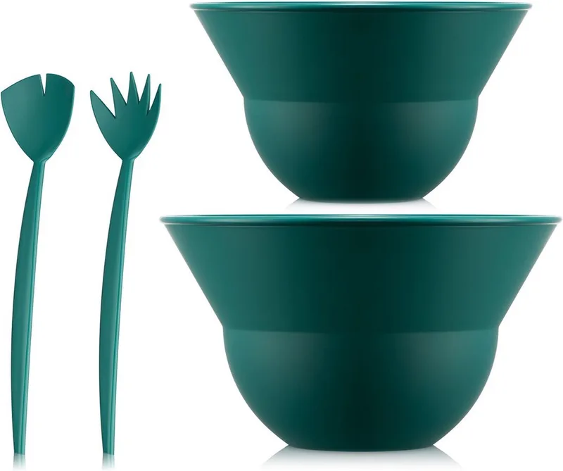 Topee Bowls | Twee saladekommen / mengkommen en saladecouvert | 4,9 liter & 3 liter de Bodum en Forest Green – photo produit
