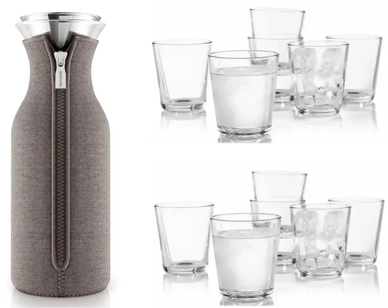 Fridge Karaf Taupe – Druppelvrije Koelkastkaraf met 12 Glazen – Deens Design de Eva Solo en Gris – photo produit