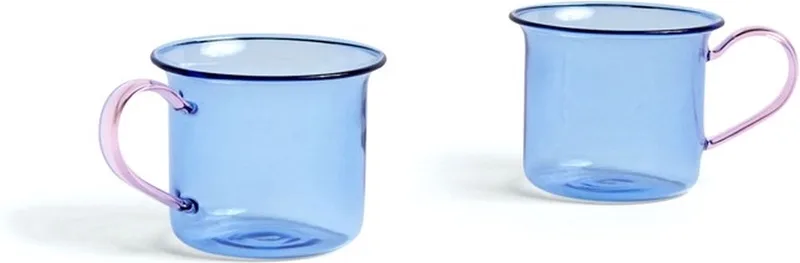 Borosilicate glass cup 2 stk - Light Blue w. pink handle by HAY in Blue – product photo