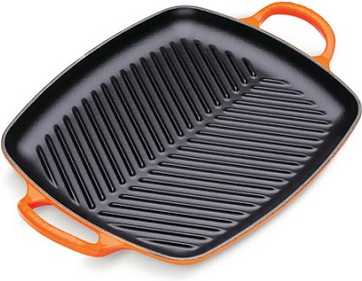 Grillplaat Signature - 30 x 27 cm - Geëmailleerd Gietijzer - Geschikt voor Alle Warmtebronnen, inclusief Inductie en Oven - Vaatwasserbestendig - Levenslange Garantie van Le Creuset in Oranjerood – productfoto