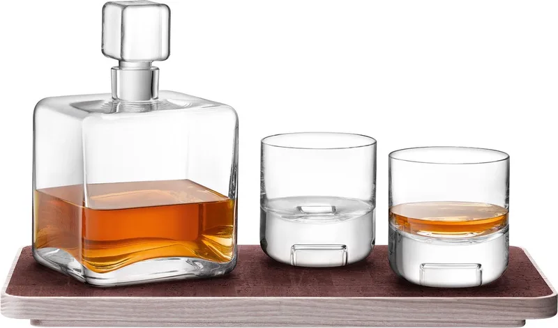 Cask Whisky Connoisseur Set met Dienblad Set van 3 Stuks - Glas från LSA International i Transparent – produktbild