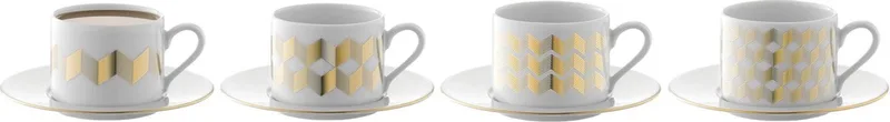 Chevron Theekop en Schotel - 250 ml - Set van 4 Stuks by LSA International in Gold – product photo