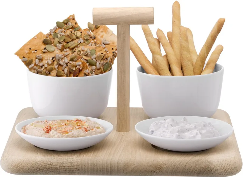 Dine Serveerplank met 4 Schalen Assorti - Porselein de LSA International en Blanc – photo produit