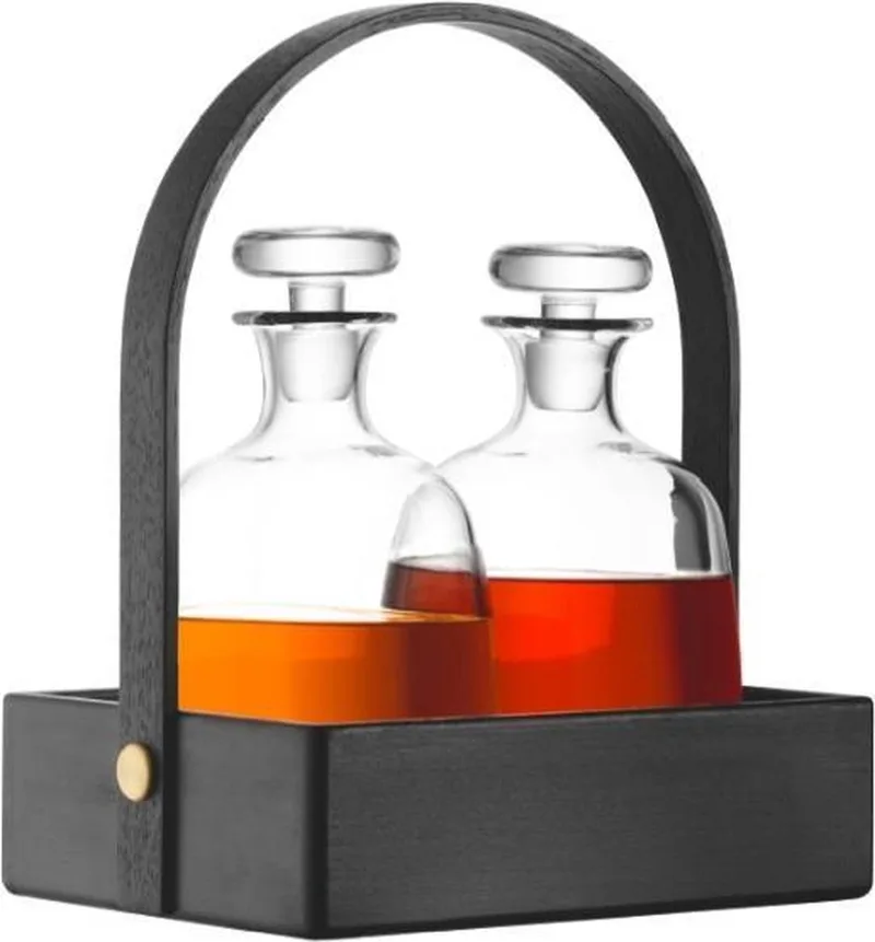 Disc Serveren Decanteerkaraffen Set 2 Stuks Op Zwart Beech Houten Dienblad de LSA International en Glas – photo produit
