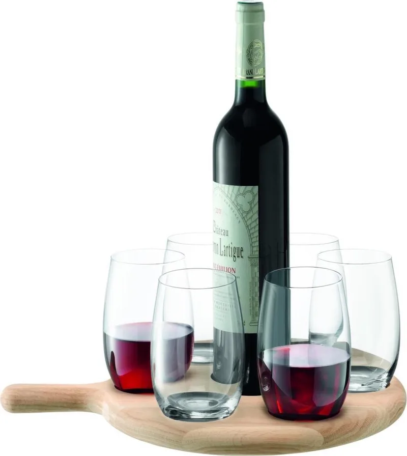 Paddle Water en Wijn Set - Met Houten Dienblad - Set van 6 Stuks van LSA International in Transparant – productfoto