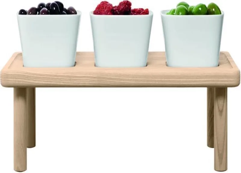 Stilt Serveerschalen - Met Houten Standaard - Set van 3 Stuks de LSA International en Blanc – photo produit