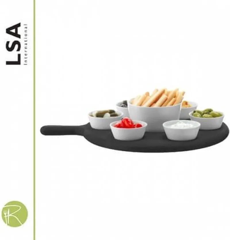 Tapasset - LSA - Paddle Black - met houten dienblad från LSA International i Vit – produktbild