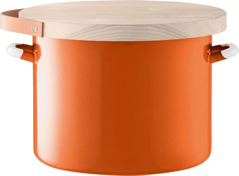 Utility Voorraadpot - Incl. Eikenhouten Deksel - Geëmailleerd Staal - Ø 31 x 25 cm von LSA International in Orange – Produktfoto