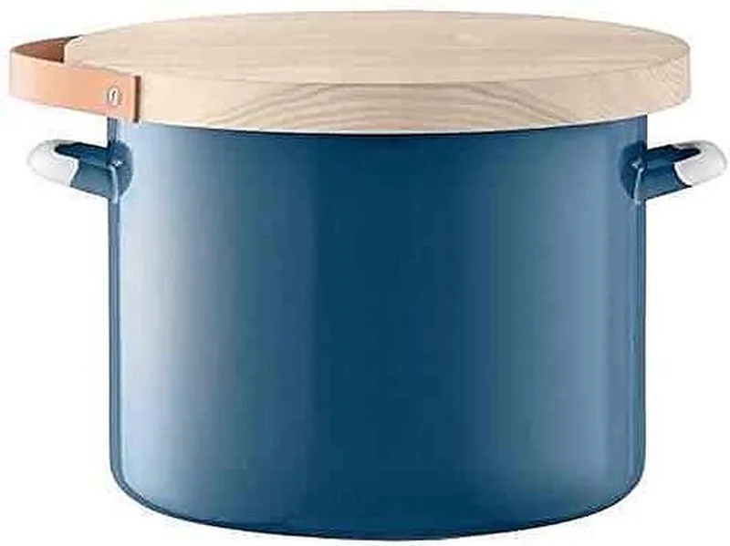 Utility Voorraadpot - Incl. Eikenhouten Deksel - Geëmailleerd Staal - Ø 31 x 25 cm de LSA International en Bleu – photo produit