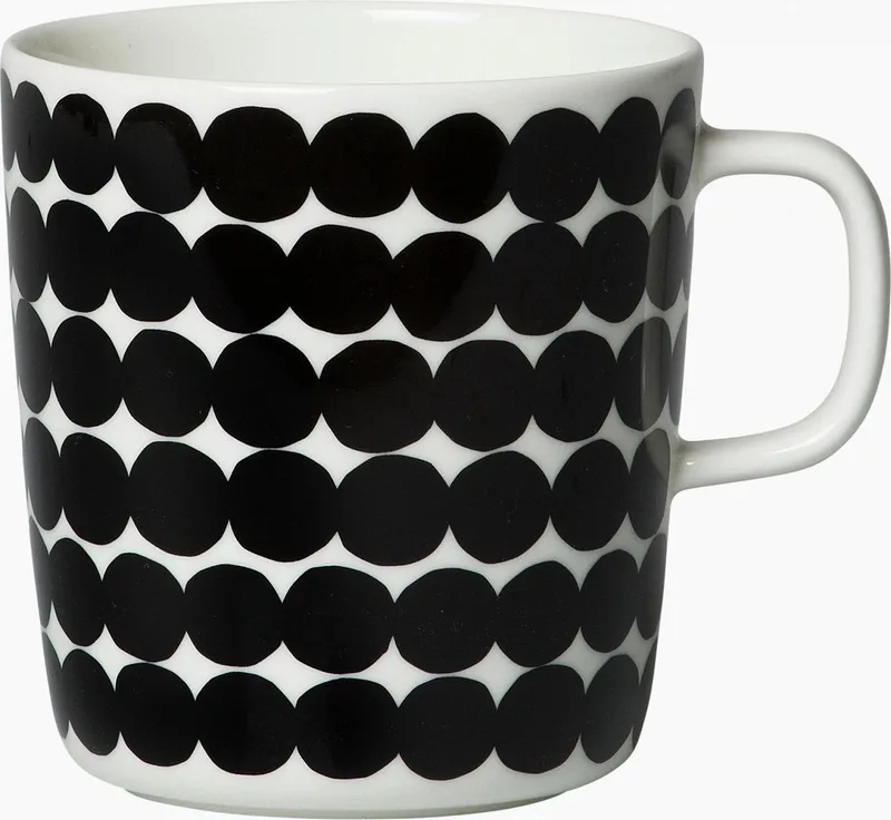 Oiva Räsymatto - Mok - 0.4l - Wit-Zwart - Gestipt van Marimekko in Zwart – productfoto