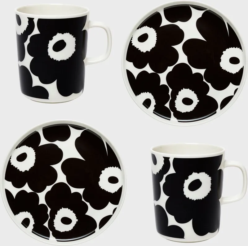 Oiva / Unikko - Ontbijtset van Marimekko in Zwart – productfoto