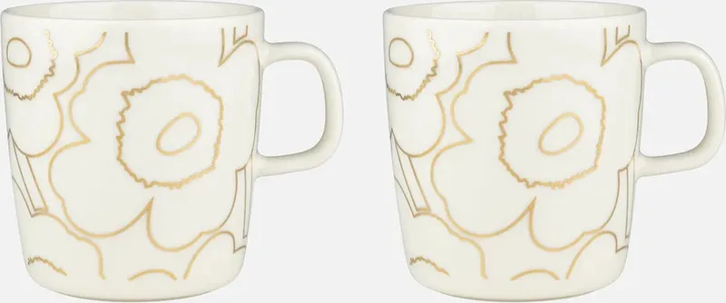 Piirto Unikko - Mok - 4 dl - 2 stuks fra Marimekko i Hvid, Guld – produktbillede