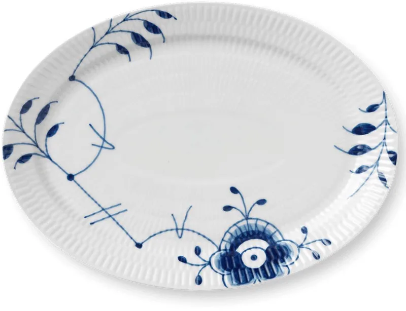 Blue Fluted Mega Oval Porseleinen Schaal in Wit en Blauw, Diameter: 28 cm, 1016912 von Royal Copenhagen in Witblauw – Produktfoto