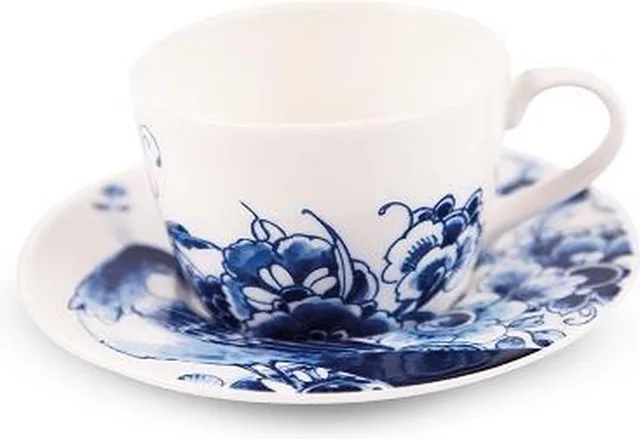 Peacock Symphony - Thee-/cappuccinokop&schotel 220 ml - Delfts blauw - cappuccino kop - theekop - koffiekopje