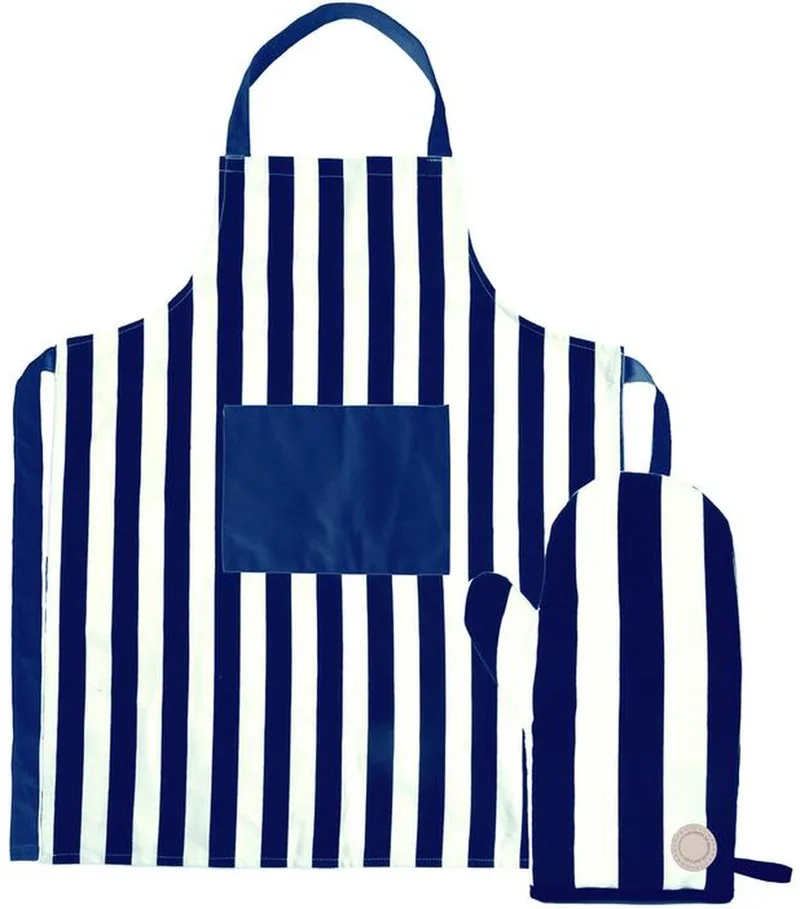 Aron schort & bbq handschoenen set Blauw/beige van Sagaform in Blauw, Beige – productfoto