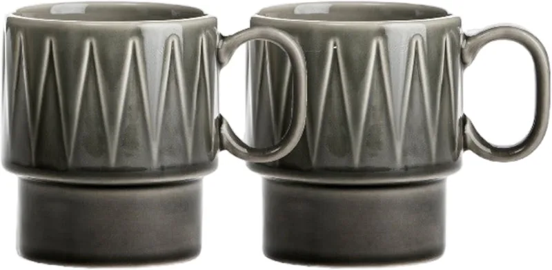 Coffee & More Set van 2 Grijze Mokken 300ml - Retro Design by Sagaform in Grey – product photo