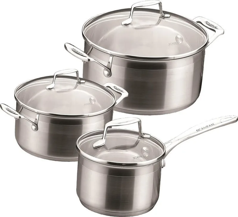 Impact - Pannenset 3-delig - 1x kookpan 18cm - 1x kookpan 20cm - 1x steelpan 16cm von Scanpan in Mat rvs – Produktfoto
