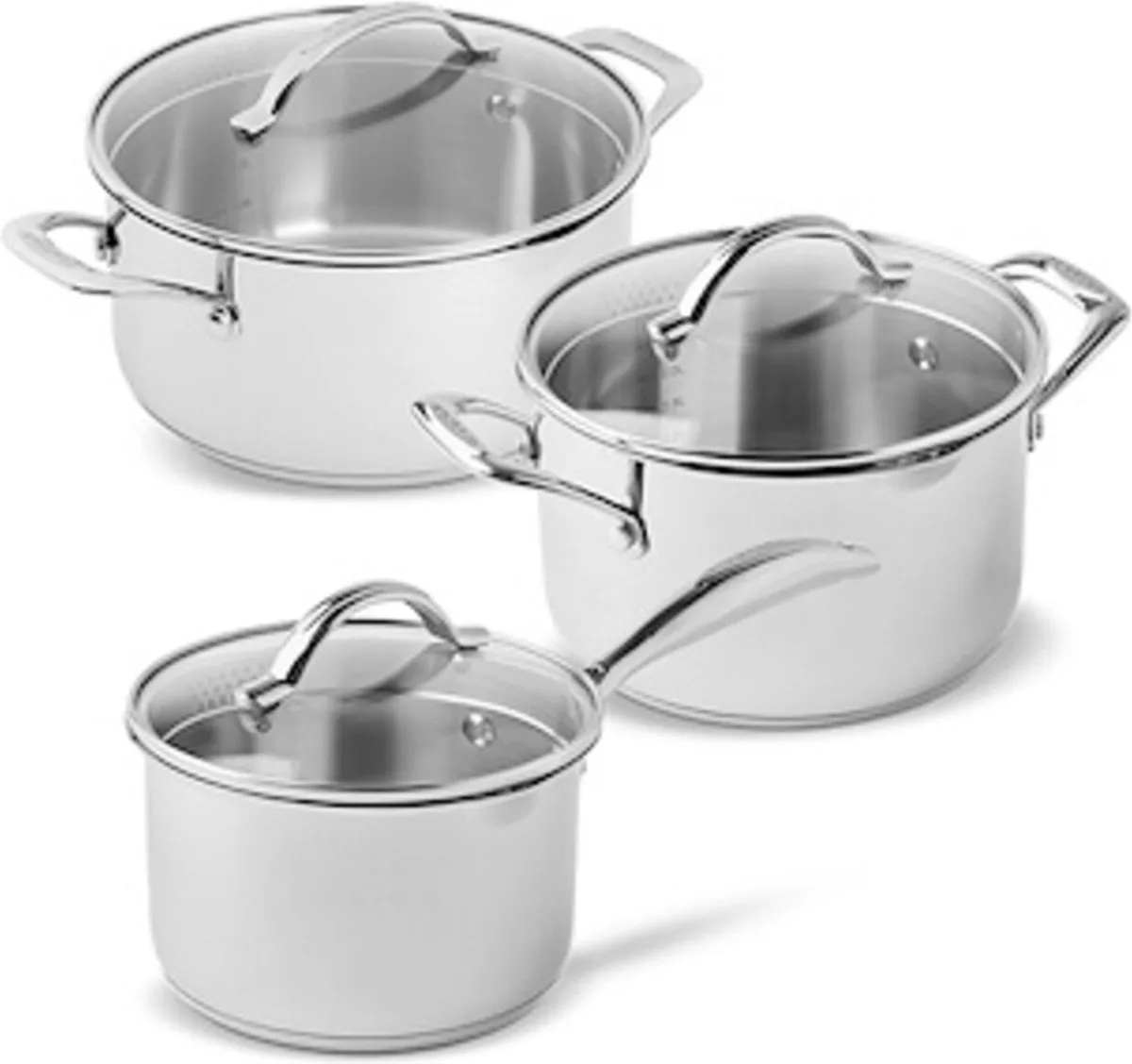 Pannenset - STS - 3-delig ( 1x Steelpan 16cm 1x kookpan 20cm 1x kookpan 24cm) Geschikt voor alle warmtebronnen ( inclusief inductie ) de Scanpan en Argent – photo produit