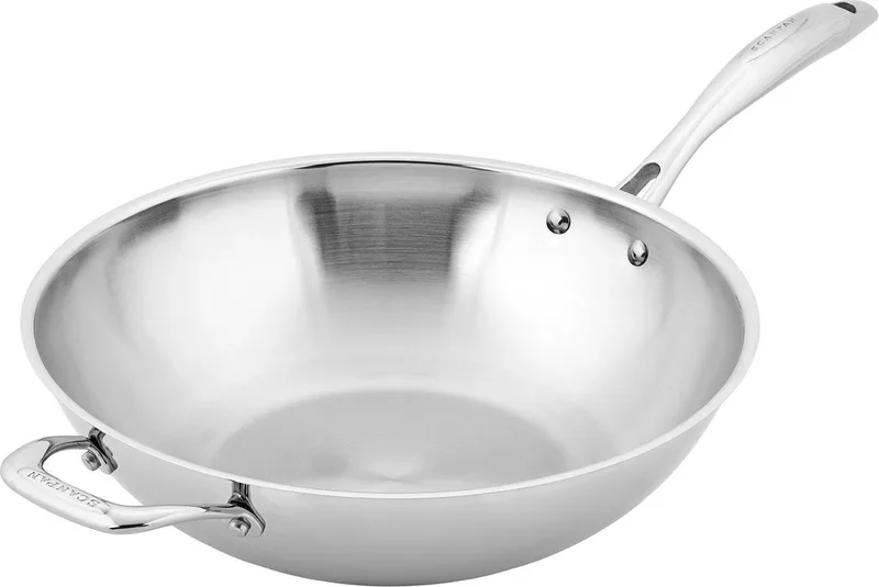 Wokpan - STS - 32cm - Zonder anti -aanbaklaag - Geschikt voor alle warmtebronnen ( inclusief inductie ) de Scanpan en Hoogglans chroom – photo produit