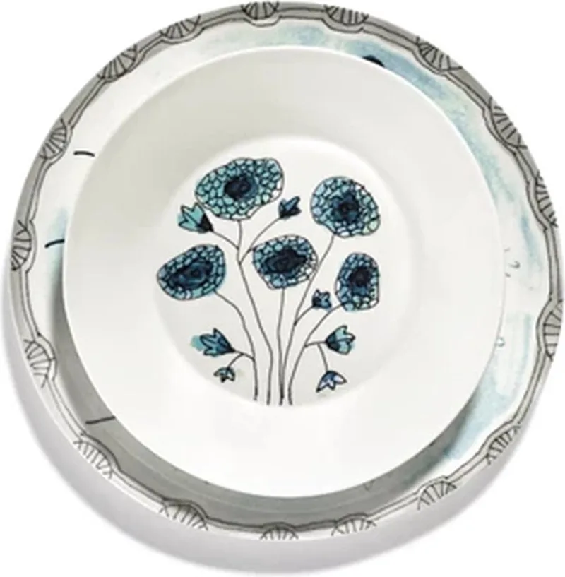 Marni Midnight Flowers Anemone Vaniglia diep bord D22cm H3.2cm groen / blauw by Serax in Multicolour – product photo