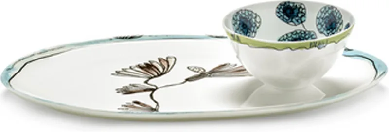 MARNI Midnightflowers - Ovale schaal S Camelia Aubergine fra Serax i Hvid – produktbillede