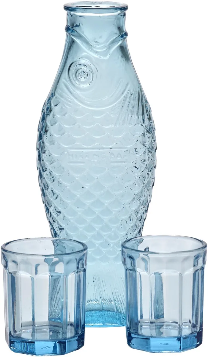 Paola Navone Fish & Fish Karaf giftset met 2 Glazen van Serax in Blauw – productfoto