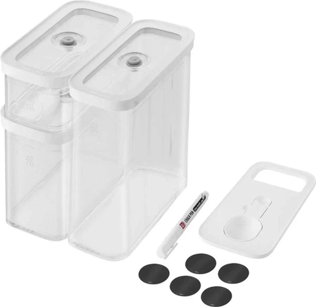 Fresh & Save Cube bewaardoos set van 3 - 1x 700/800/2900ml - incl. doseerlepel + krijtpen + 5 labels van Zwilling in Transparant – productfoto